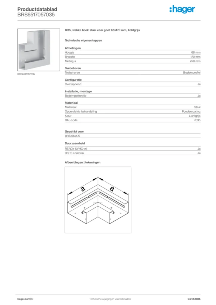 Afbeelding Hager Productdatablad BRS6517057035 | Hager Nederland