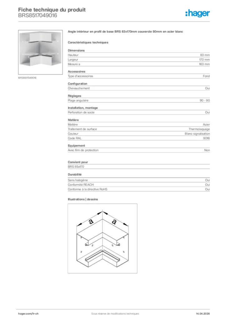 Image Hager Fiche technique du produit BRS8517049016 | Hager Suisse