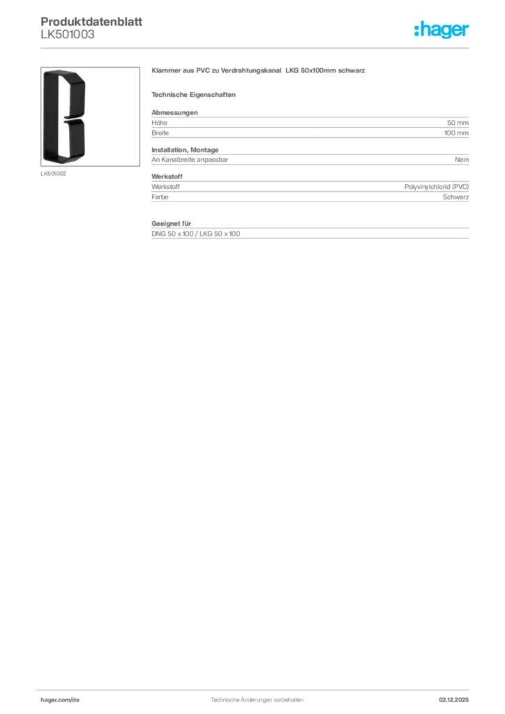 Bild Hager Produktdatenblatt LK501003 | Hager Deutschland