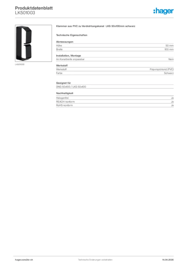 Bild Hager Produktdatenblatt LK501003 | Hager Schweiz