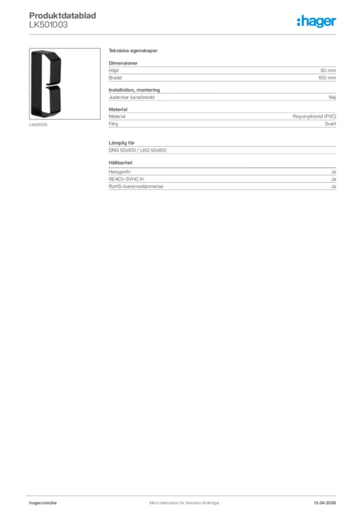 Bild Hager Produktdatablad LK501003 | Hager Sverige