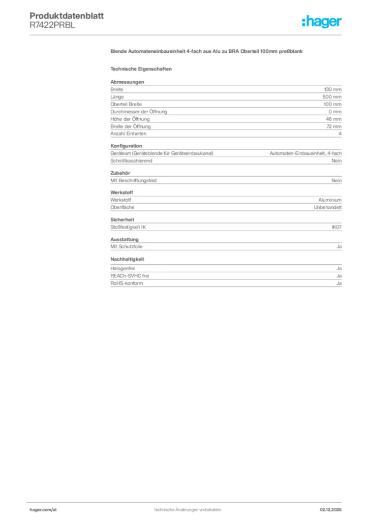 Bild Hager Produktdatenblatt R7422PRBL | Hager Deutschland