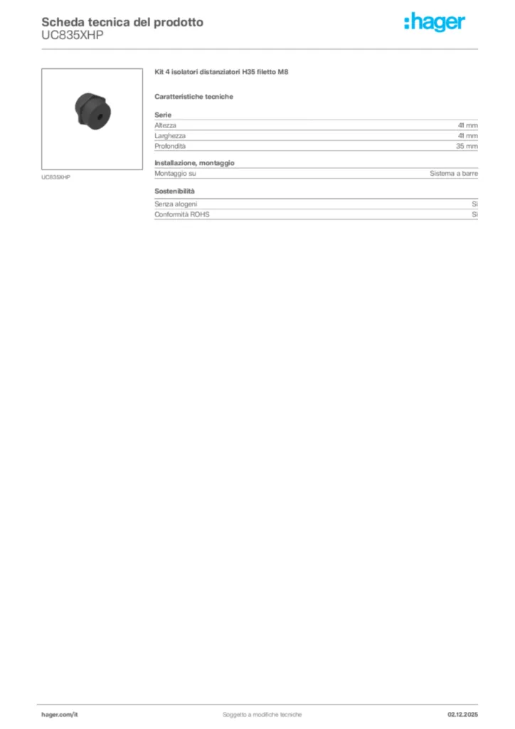 Immagine Hager Scheda tecnica del prodotto UC835XHP | Hager Italia