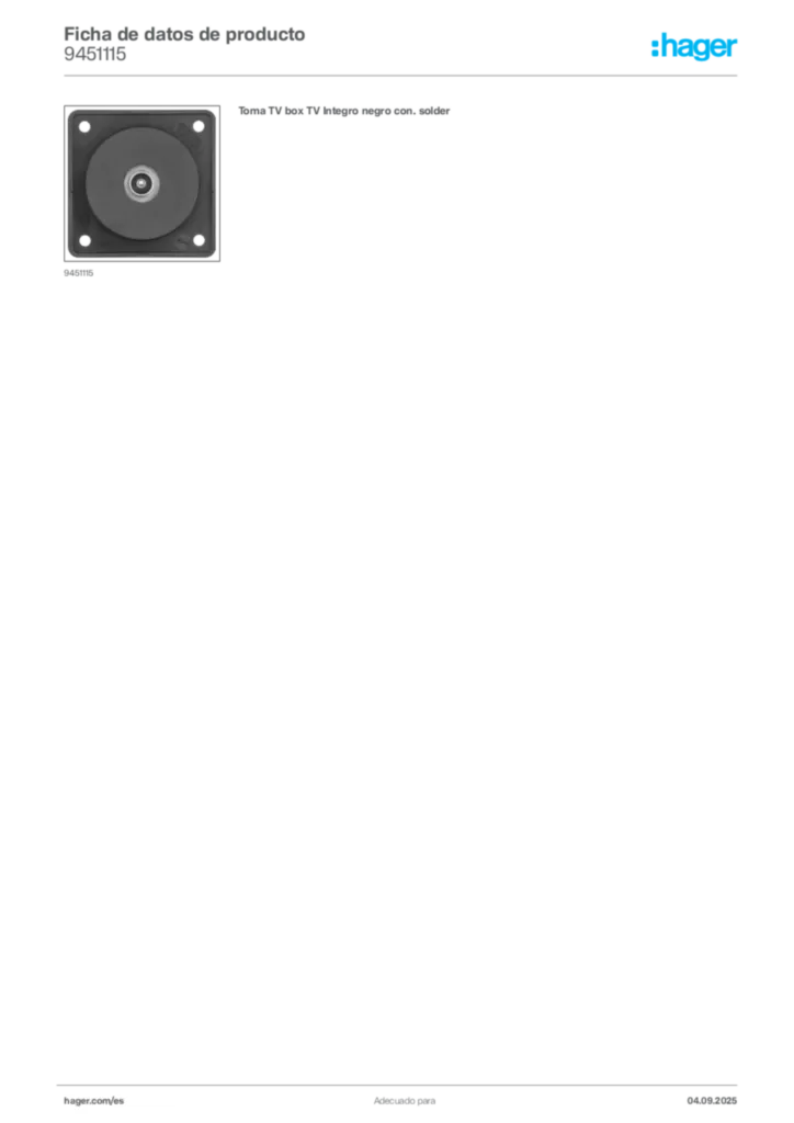 Imagen Hager Ficha de datos de producto 9451115 | Hager España