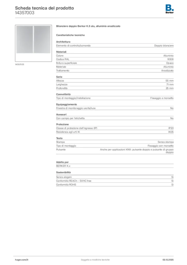 Immagine Berker Scheda tecnica del prodotto 14357003 | Hager Italia