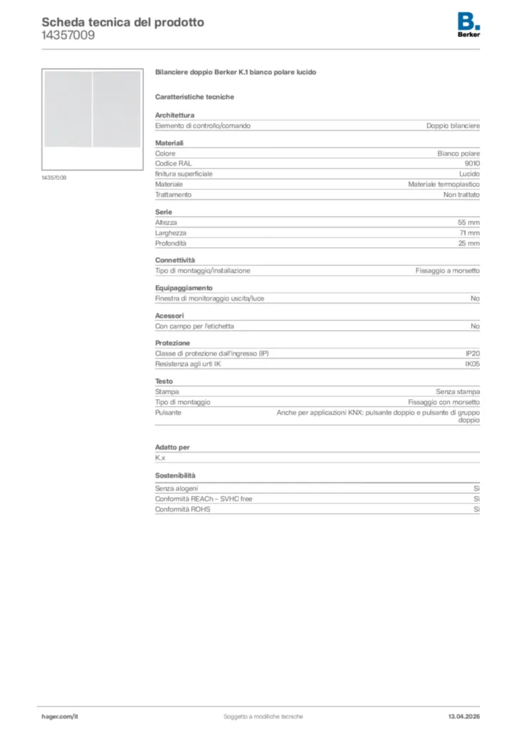 Immagine Berker Scheda tecnica del prodotto 14357009 | Hager Italia