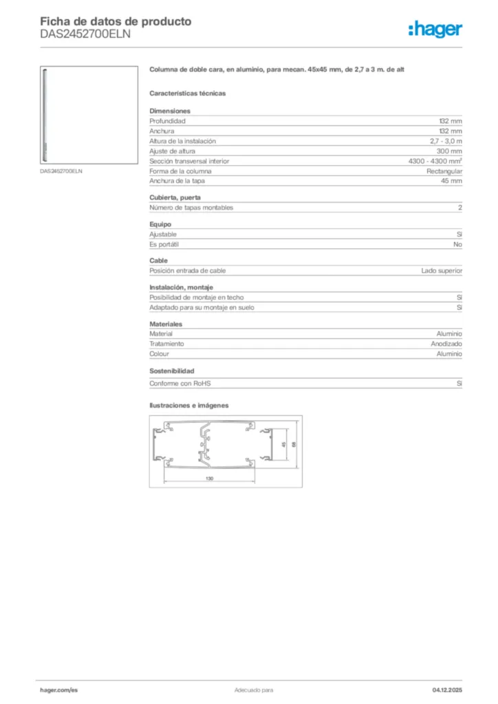 Imagen Hager Ficha de datos de producto DAS2452700ELN | Hager España