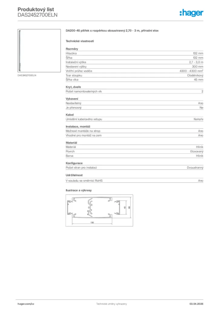 Obrázek Hager Product data sheet DAS2452700ELN | Hager