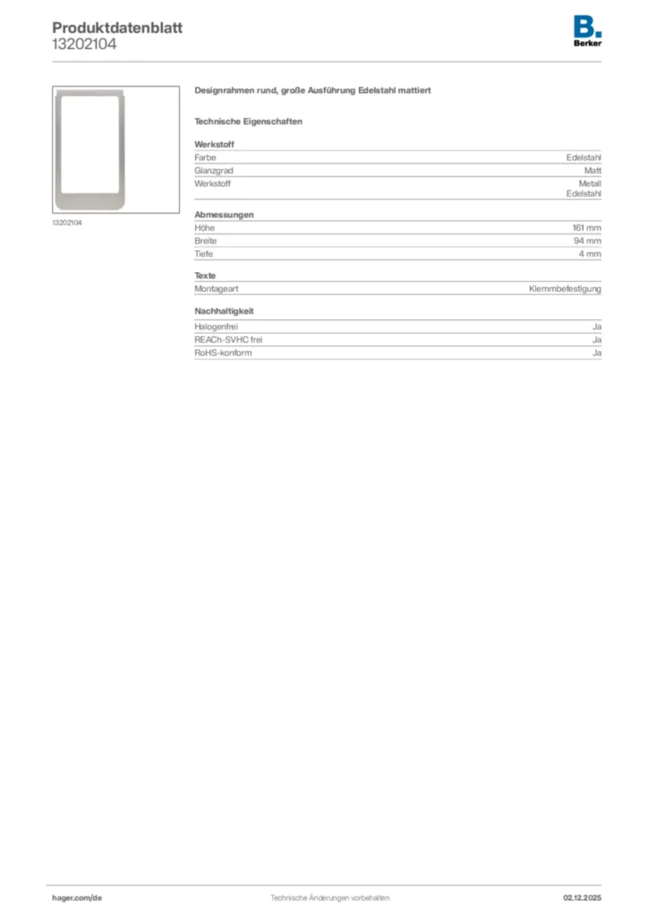 Berker Produktdatenblatt 13202104