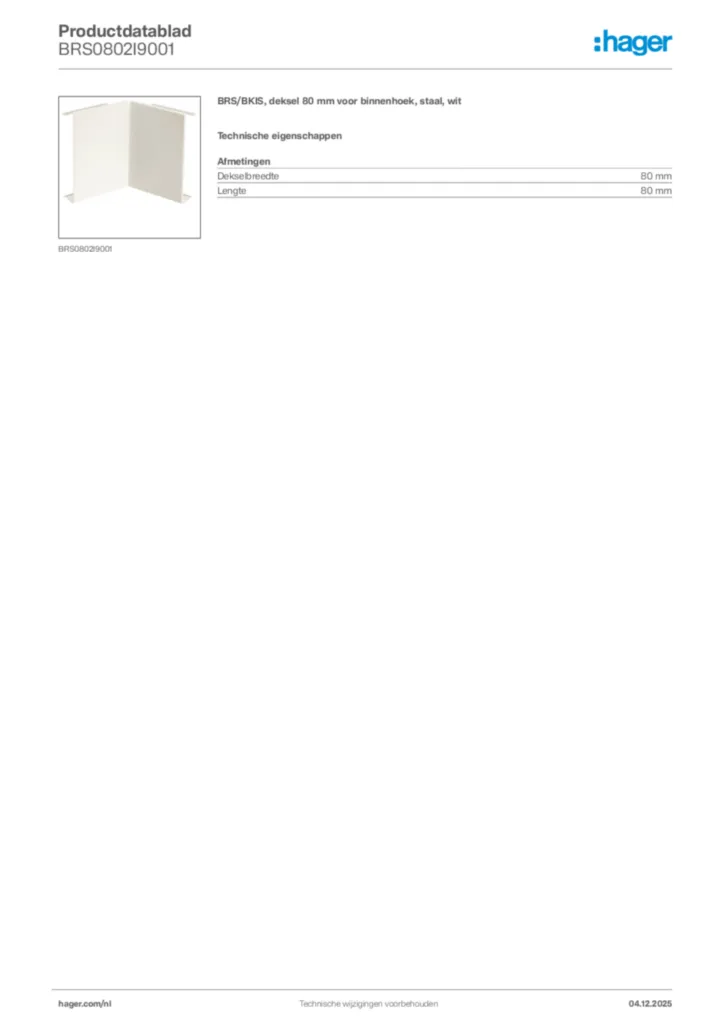 Afbeelding Hager Productdatablad BRS0802I9001 | Hager Nederland