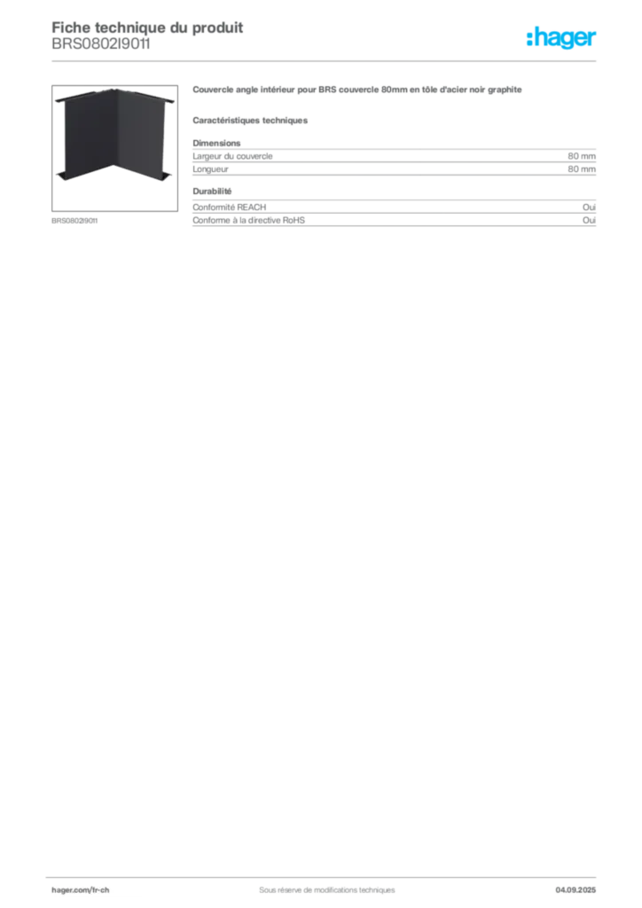 Image Hager Fiche technique du produit BRS0802I9011 | Hager Suisse