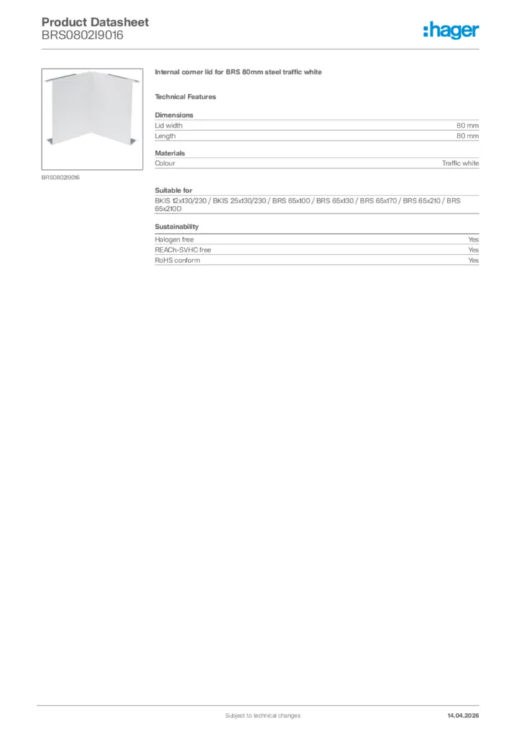 Image Hager Product data sheet BRS0802I9016  | Hager Africa
