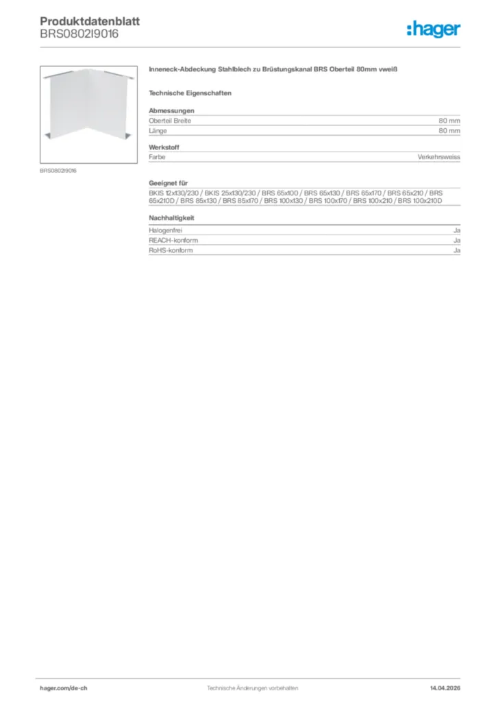 Bild Hager Produktdatenblatt BRS0802I9016 | Hager Schweiz