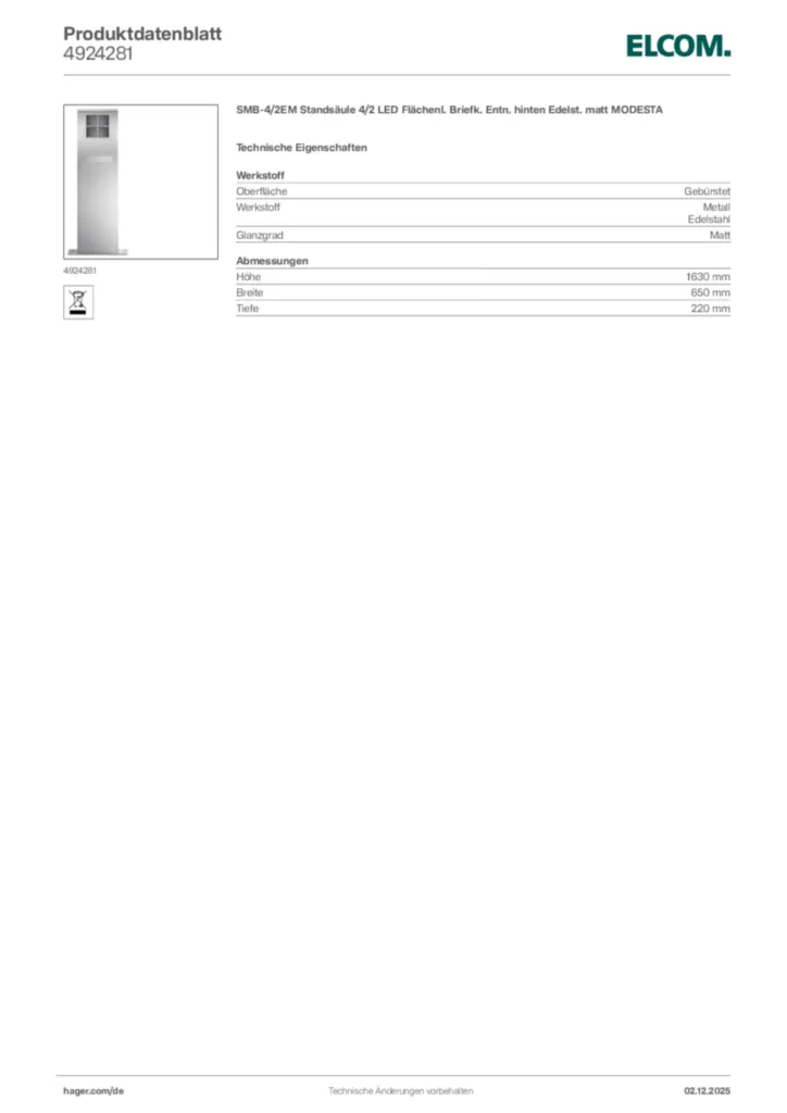 Bild Elcom Produktdatenblatt 4924281 | Hager Deutschland