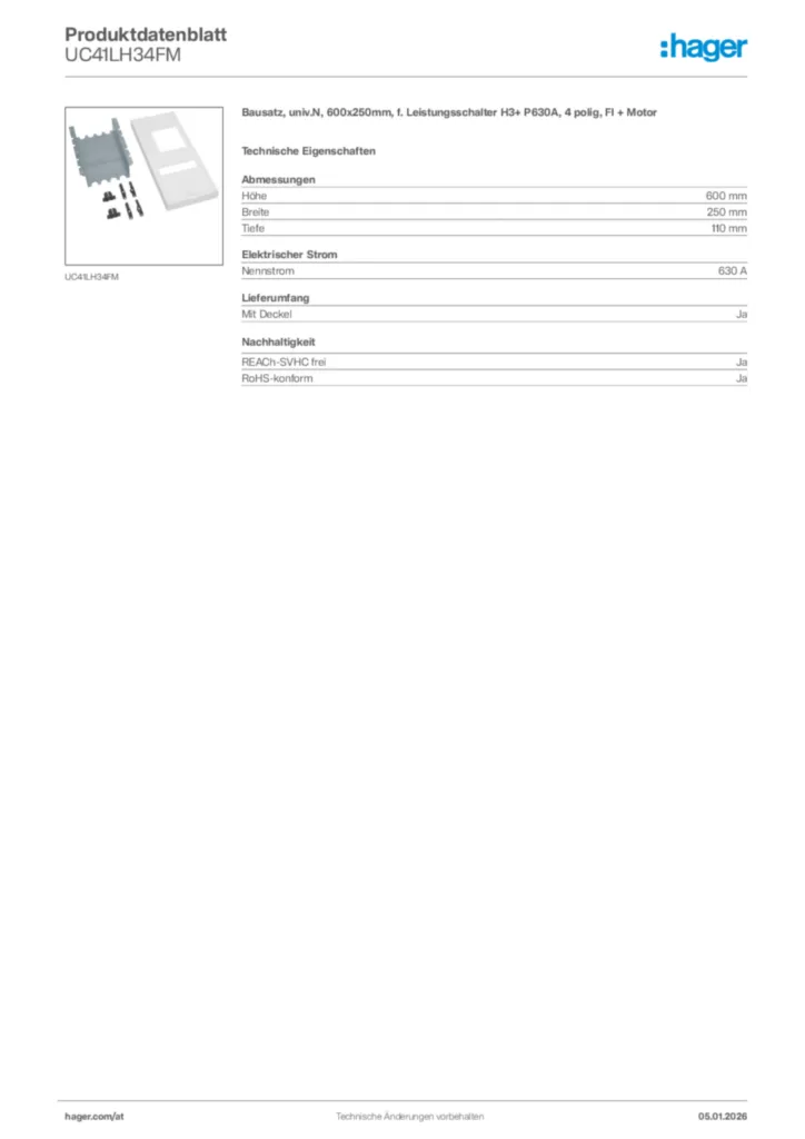 Bild Hager Produktdatenblatt UC41LH34FM | Hager Deutschland
