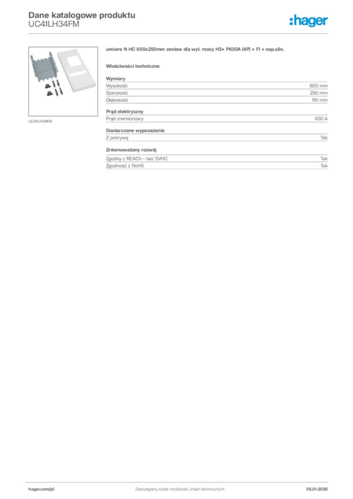 Zdjęcie Hager Karta katalogowa UC41LH34FM | Hager Polska