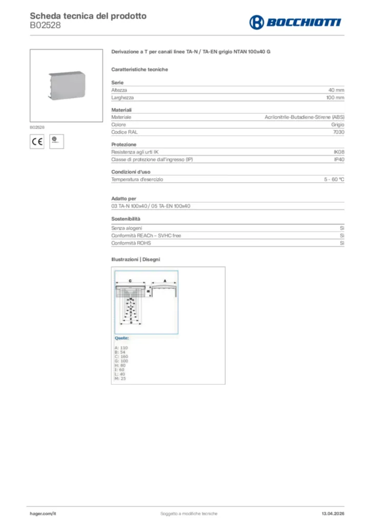 Immagine Bocchiotti Scheda tecnica del prodotto B02528 | Hager Italia