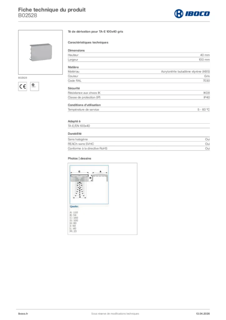 Image Iboco Fiche technique du produit B02528 | Hager France