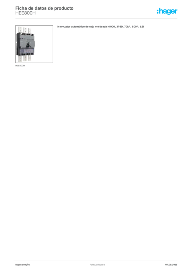 Imagen Hager Ficha de datos de producto HEE800H | Hager España