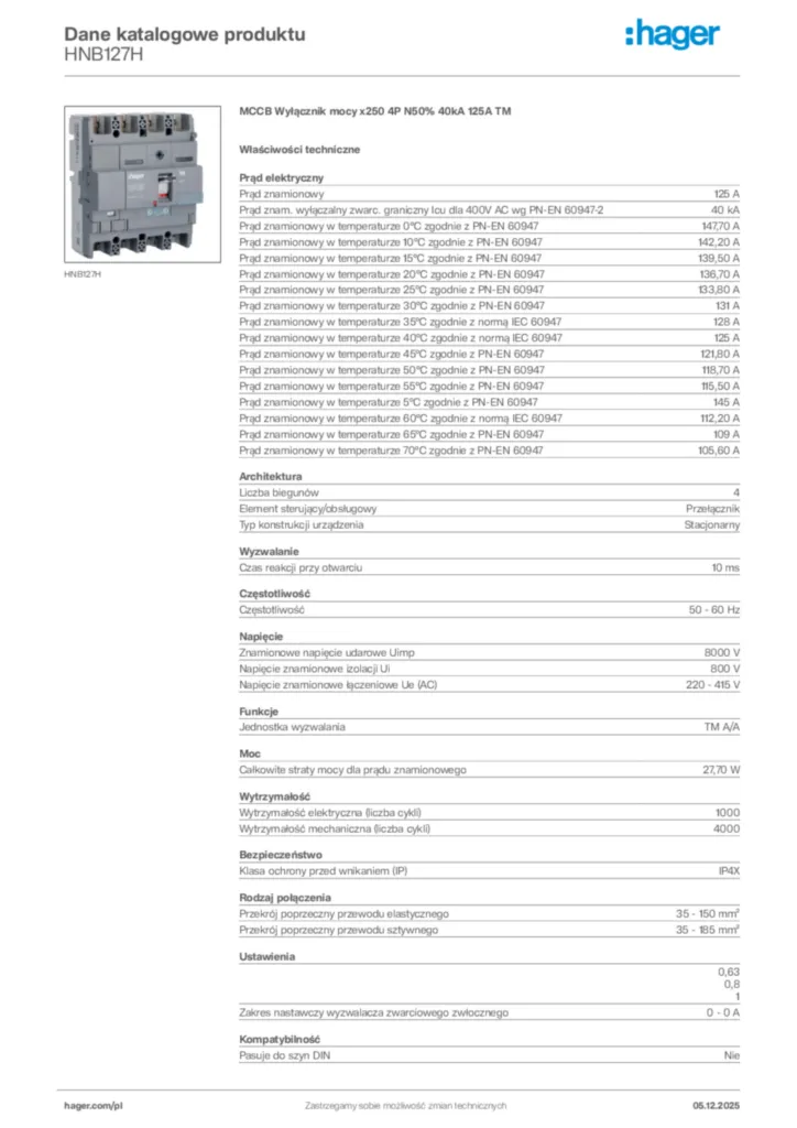 Zdjęcie Hager Karta katalogowa HNB127H | Hager Polska