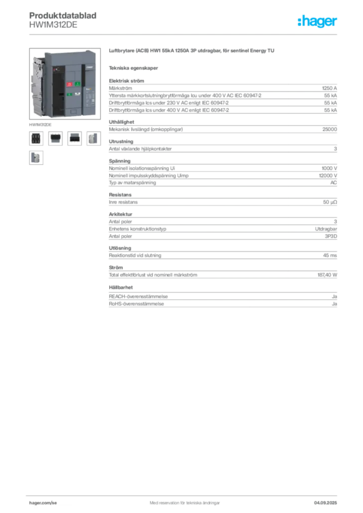 Bild Hager Produktdatablad HW1M312DE | Hager Sverige