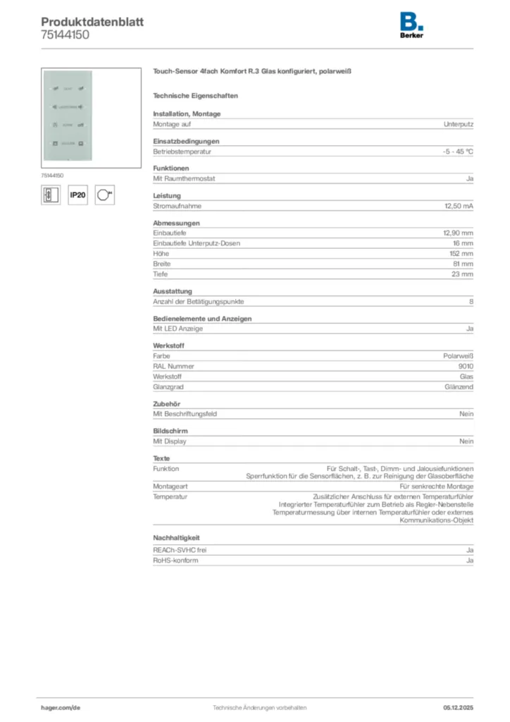 Berker Produktdatenblatt 75144150