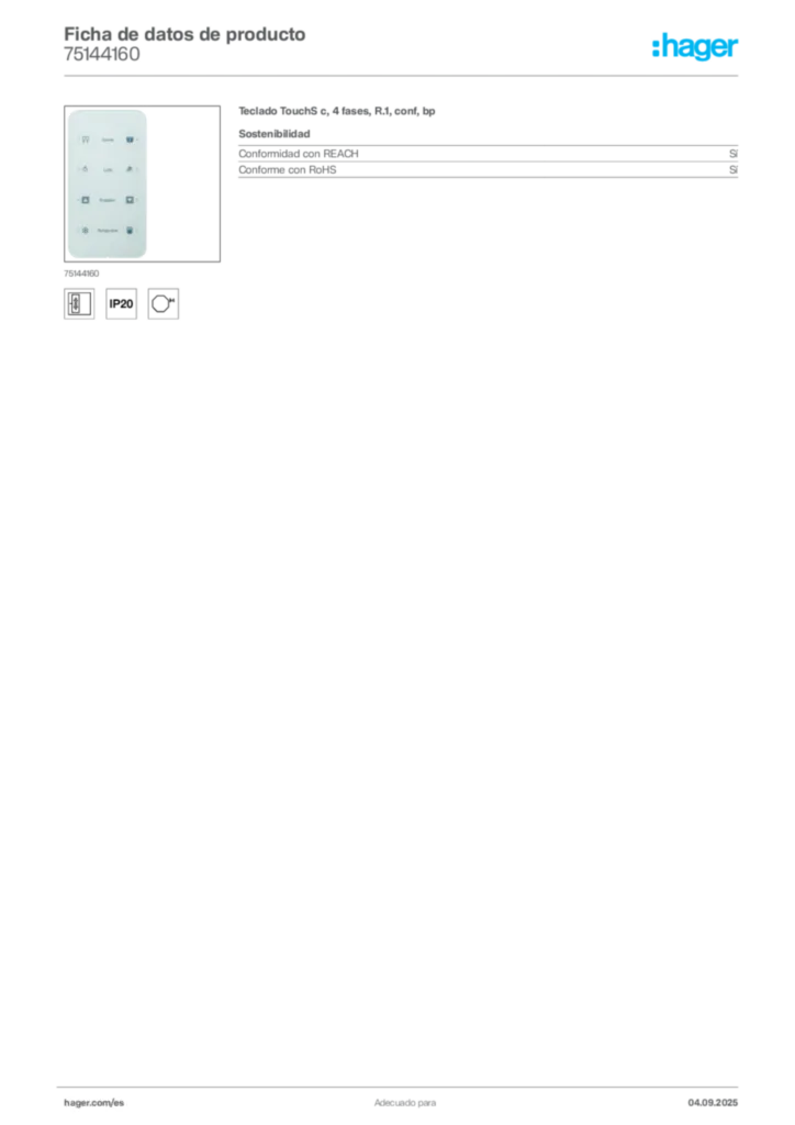 Imagen Hager Ficha de datos de producto 75144160 | Hager España