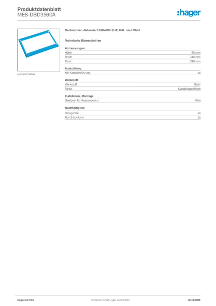 Bild Hager Produktdatenblatt MES-DBD3560A | Hager Deutschland