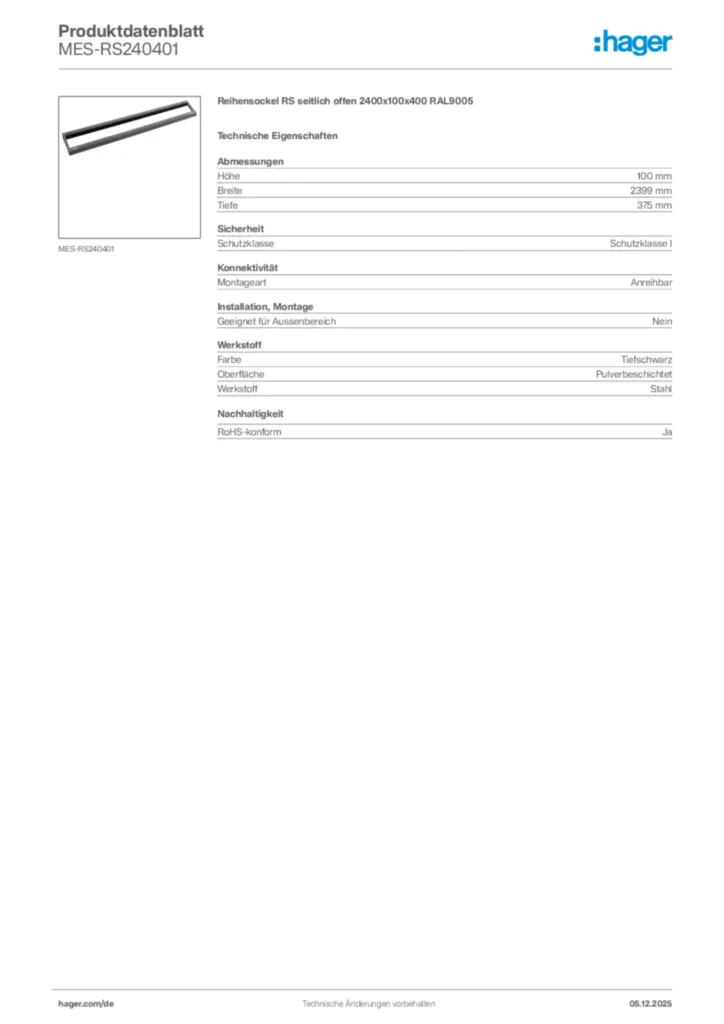 Bild Hager Produktdatenblatt MES-RS240401 | Hager Deutschland