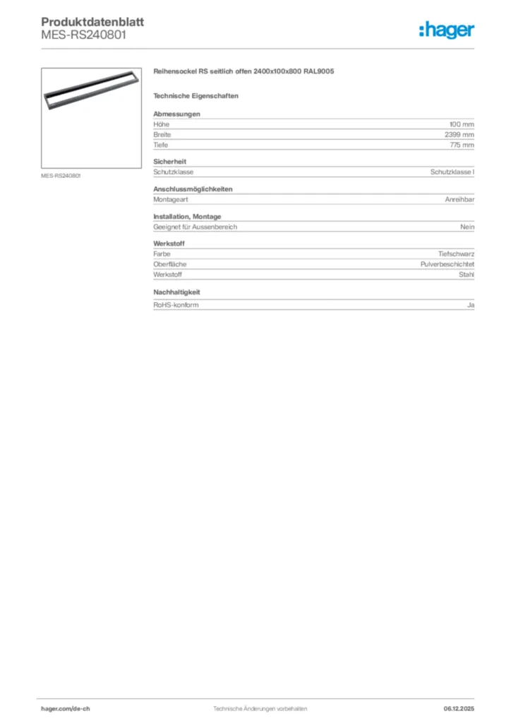 Bild Hager Produktdatenblatt MES-RS240801 | Hager Schweiz
