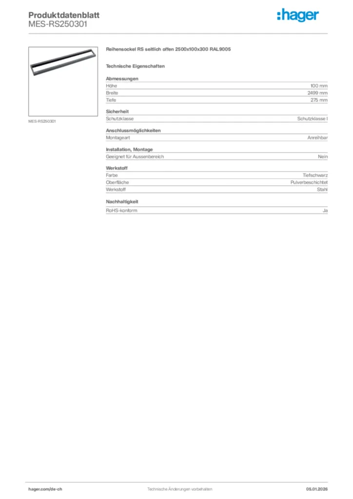 Bild Hager Produktdatenblatt MES-RS250301 | Hager Schweiz