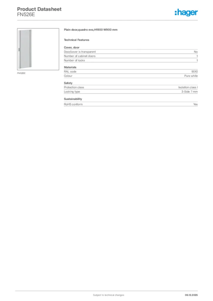 Image Hager Product data sheet FN526E  | Hager Africa