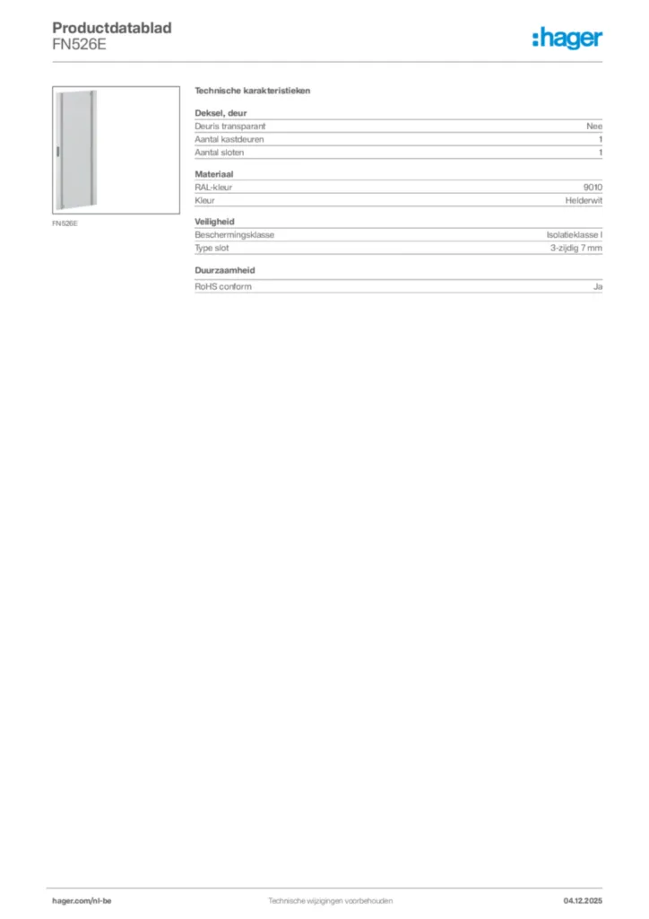 Afbeelding Hager Productdatablad FN526E | Hager Belgium