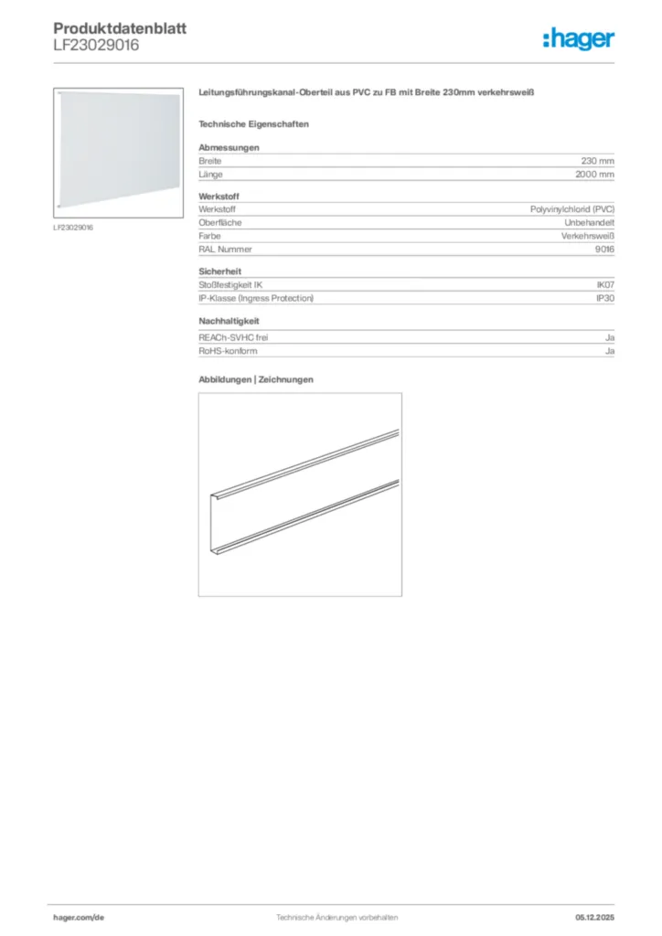 Bild Hager Produktdatenblatt LF23029016 | Hager Deutschland