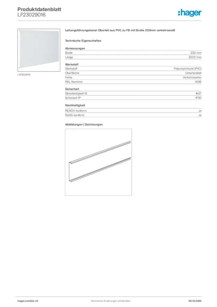 Bild Hager Produktdatenblatt LF23029016 | Hager Schweiz