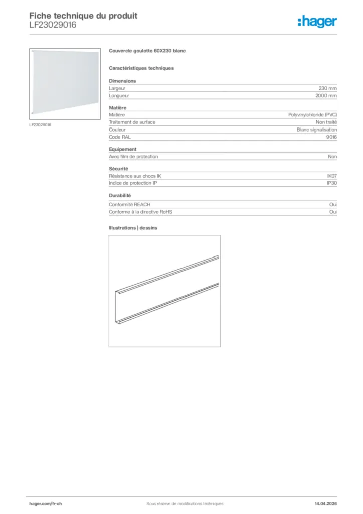Image Hager Fiche technique du produit LF23029016 | Hager Suisse