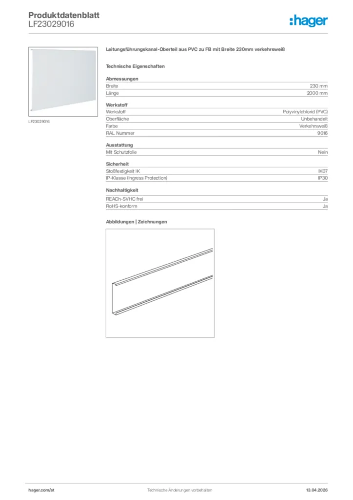 Bild Hager Produktdatenblatt LF23029016 | Hager Deutschland