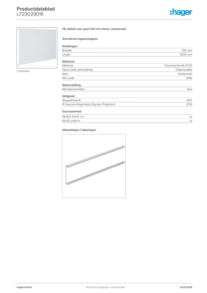 Afbeelding Hager Productdatablad LF23029016 | Hager Nederland