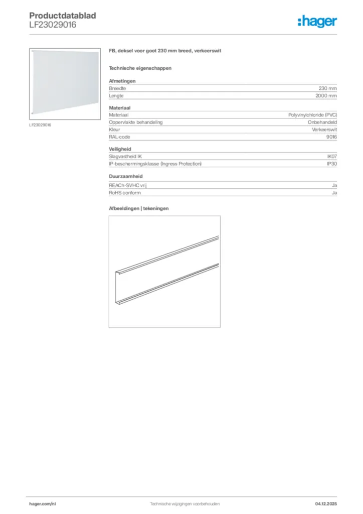 Afbeelding Hager Productdatablad LF23029016 | Hager Nederland