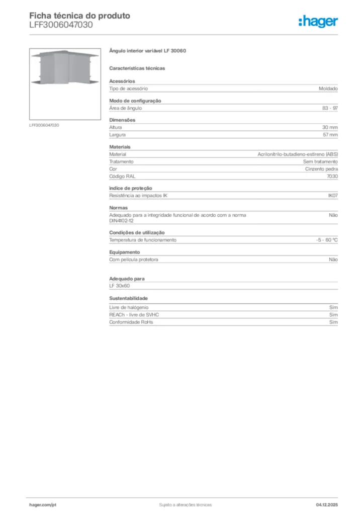 Imagem Hager Ficha técnica do produto LFF3006047030 | Hager Portugal