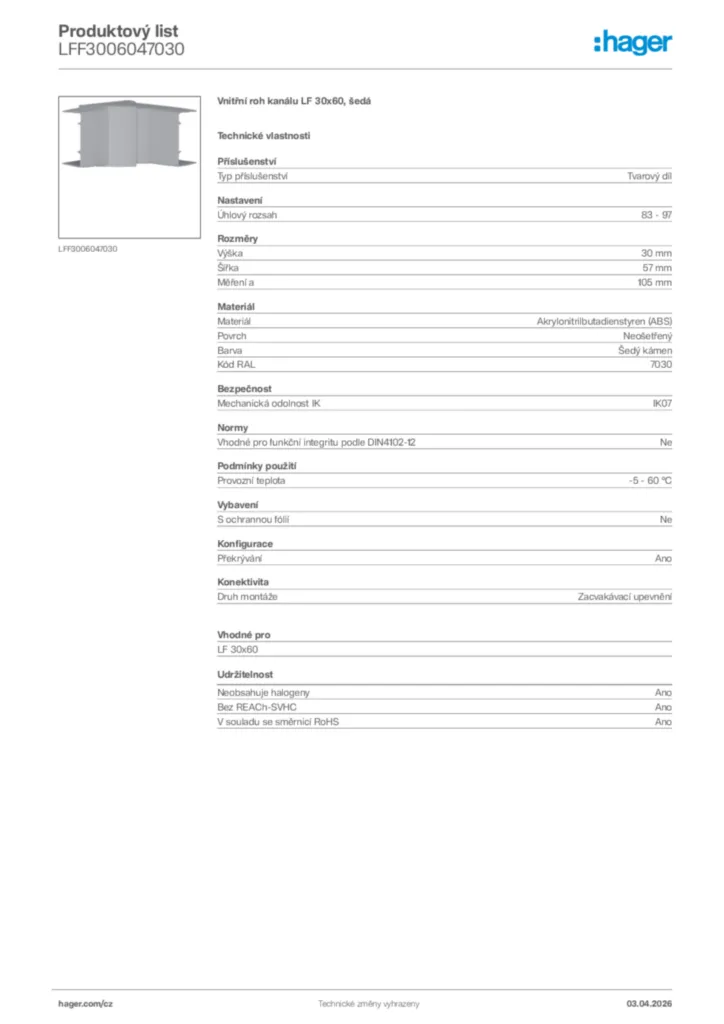Obrázek Hager Product data sheet LFF3006047030 | Hager