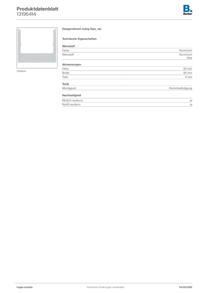 Bild Berker Produktdatenblatt 13196414 | Hager Deutschland