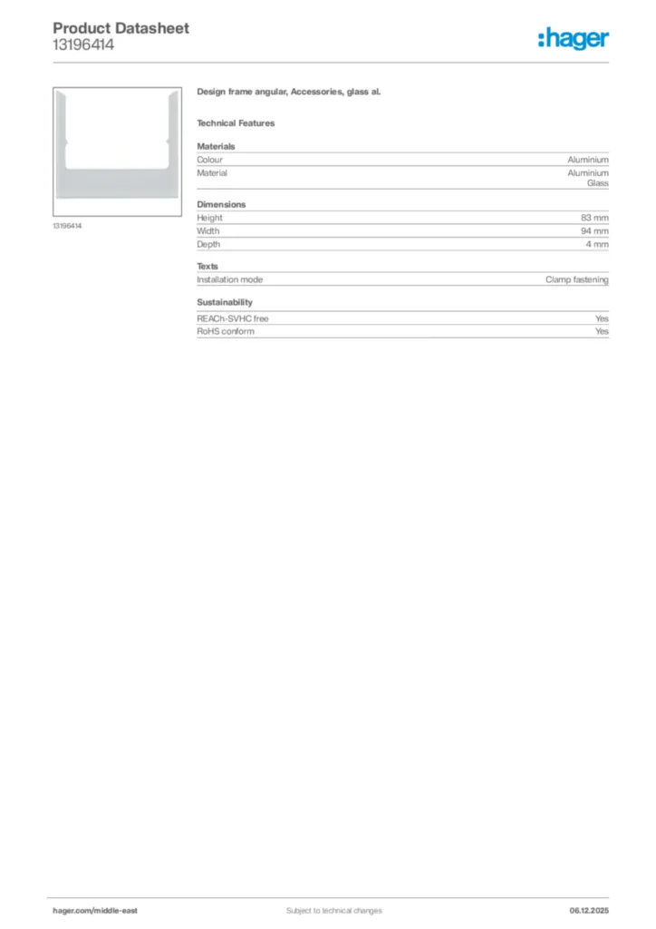 Image Hager Product data sheet 13196414  | Hager