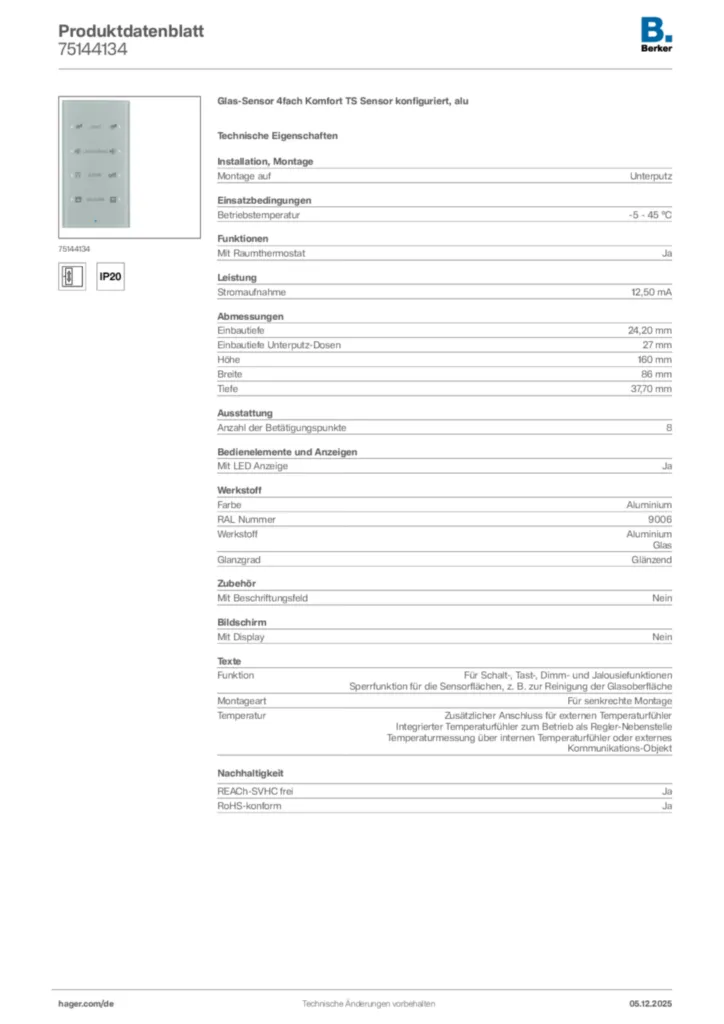 Berker Produktdatenblatt 75144134