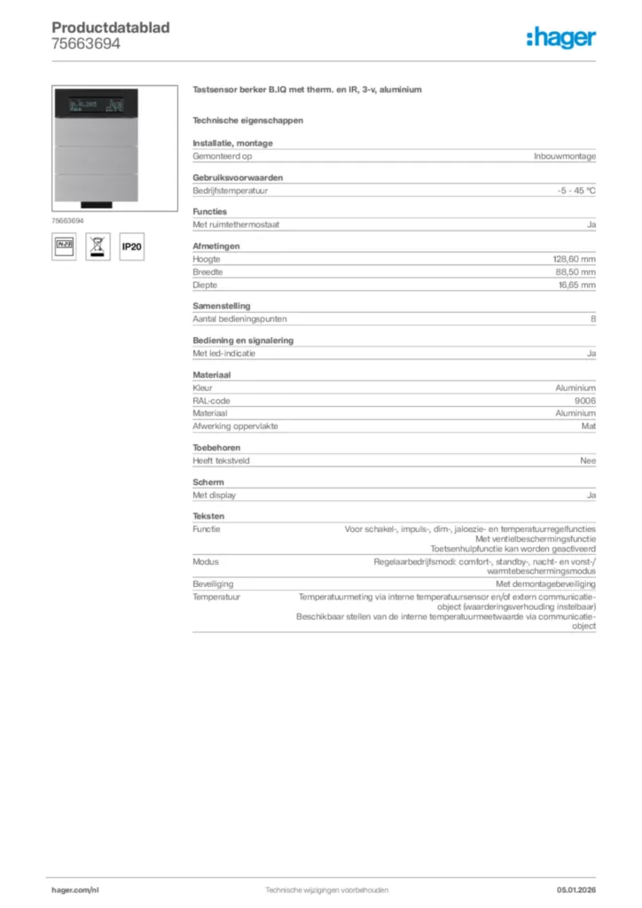 Afbeelding Hager Productdatablad 75663694 | Hager Nederland