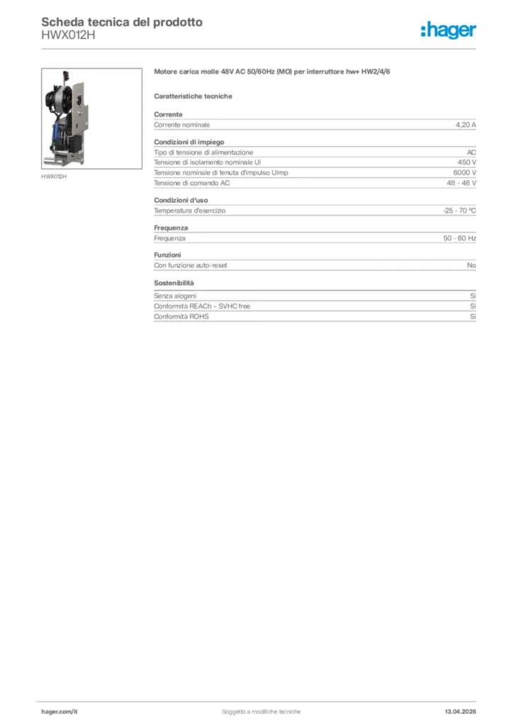 Immagine Hager Scheda tecnica del prodotto HWX012H | Hager Italia