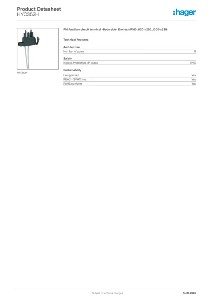 Image Hager Product data sheet HYC352H  | Hager Africa