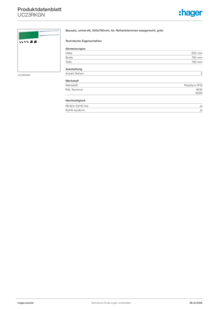 Bild Hager Produktdatenblatt UC23RKGN | Hager Deutschland