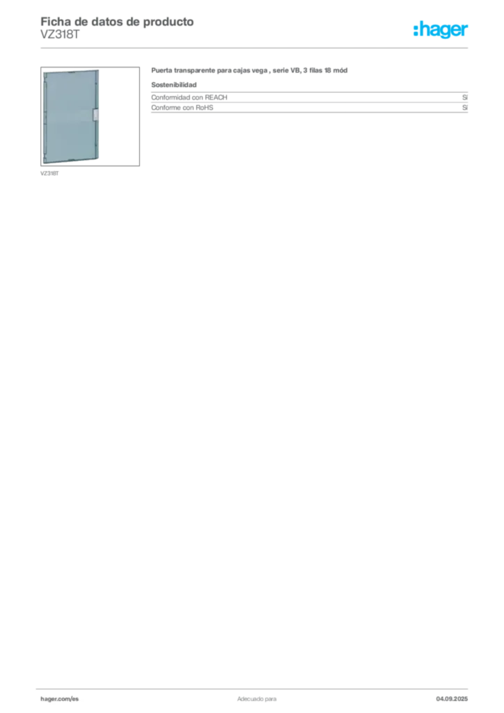 Imagen Hager Ficha de datos de producto VZ318T | Hager España