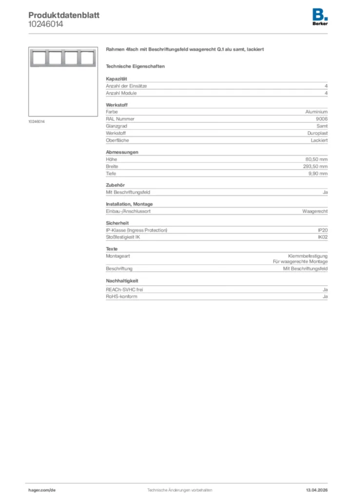 Bild Berker Produktdatenblatt 10246014 | Hager Deutschland